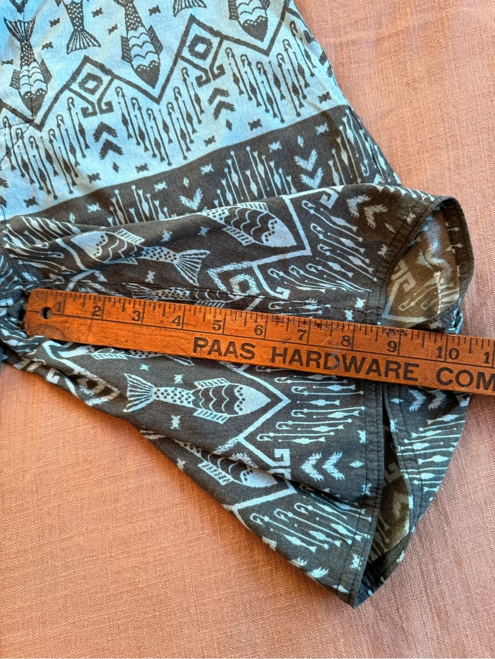 Patagonia Aqua and Charcoal Fish-Pattern Swim Board Shorts